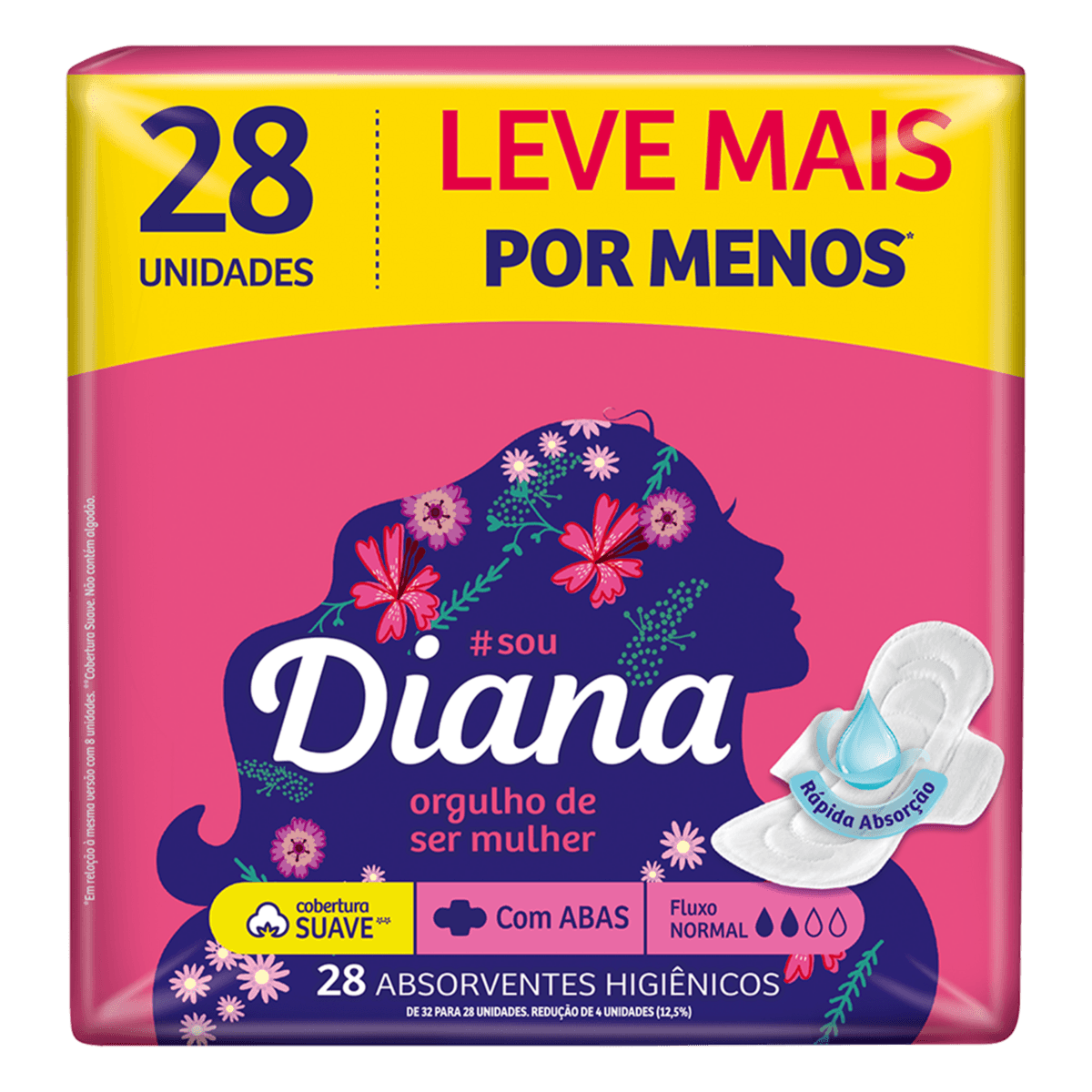 Absorvente com Abas Suave Diana Noturno Pacote 28 Unidades Leve Mais Pague Menos